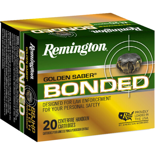 Remington Golden Saber Bonded Handgun Ammo 9mm Luger +P 124 gr. BJHP Bonded 20 rd.