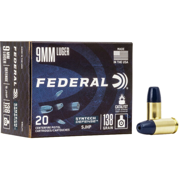 Federal Syntech Defense Pistol Ammo 9mm 138 gr. SJHP 20 rd.