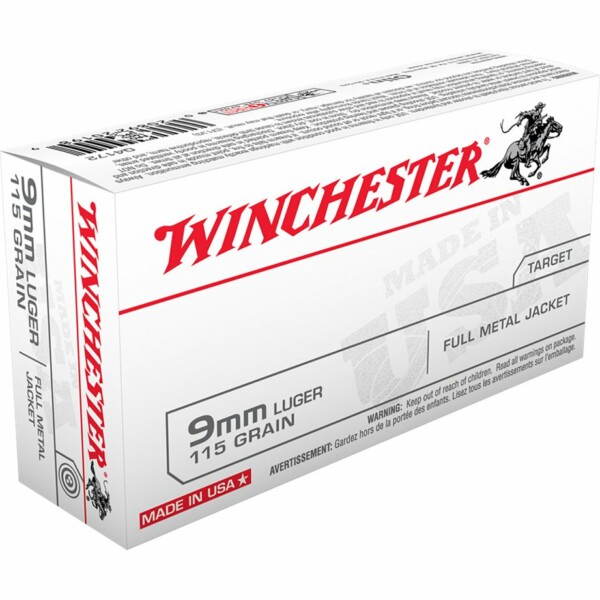 Winchester USA Pistol Ammo 9mm Luger 115 gr. FMJ 50 rd.