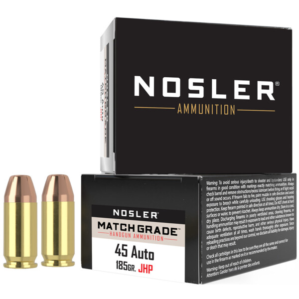 Nosler Match Grade Handgun Ammunition 45 ACP 185 gr. CC JHP 20 rd.