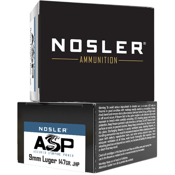 Nosler ASP Suppressor Ready Handgun Ammo 9mm 147 gr. HG JHP 20 rd.