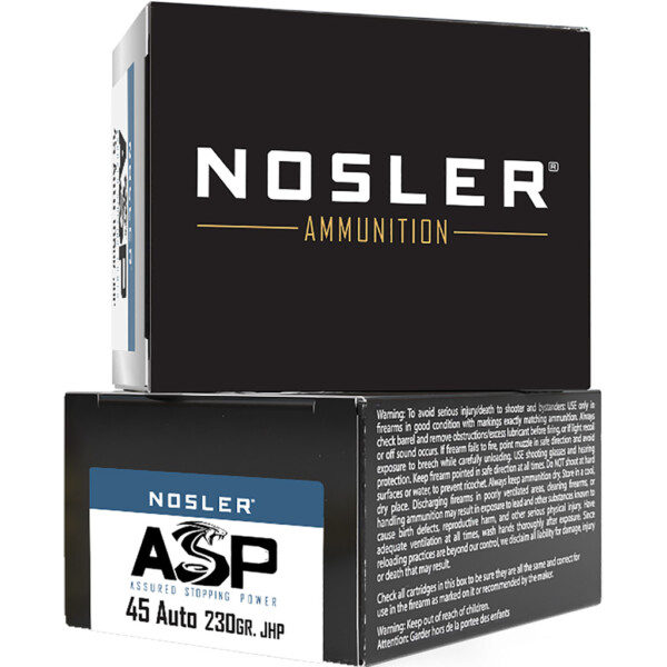 Nosler ASP Suppressor Ready Handgun Ammo 45 ACP 230 gr. HG JHP 20 rd.